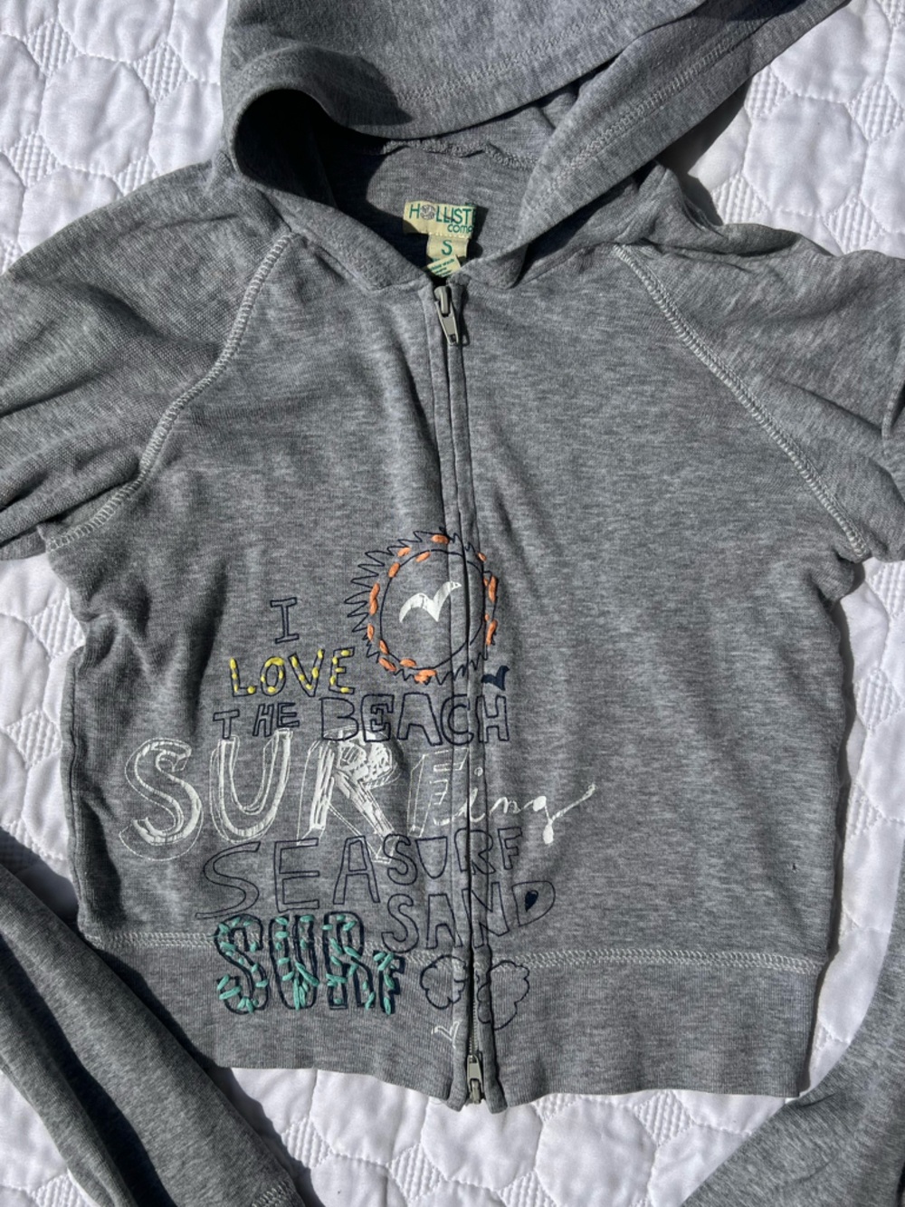 Vintage Hollister Crop Zip-Up Sweatshirt Beach Graphic Embroidered Hoodie Small